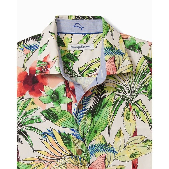 Tommy Bahama IslandZone Mens Tropical Floral Palm Print Silk Blend Shirt XL NEW - Picture 2 of 9
